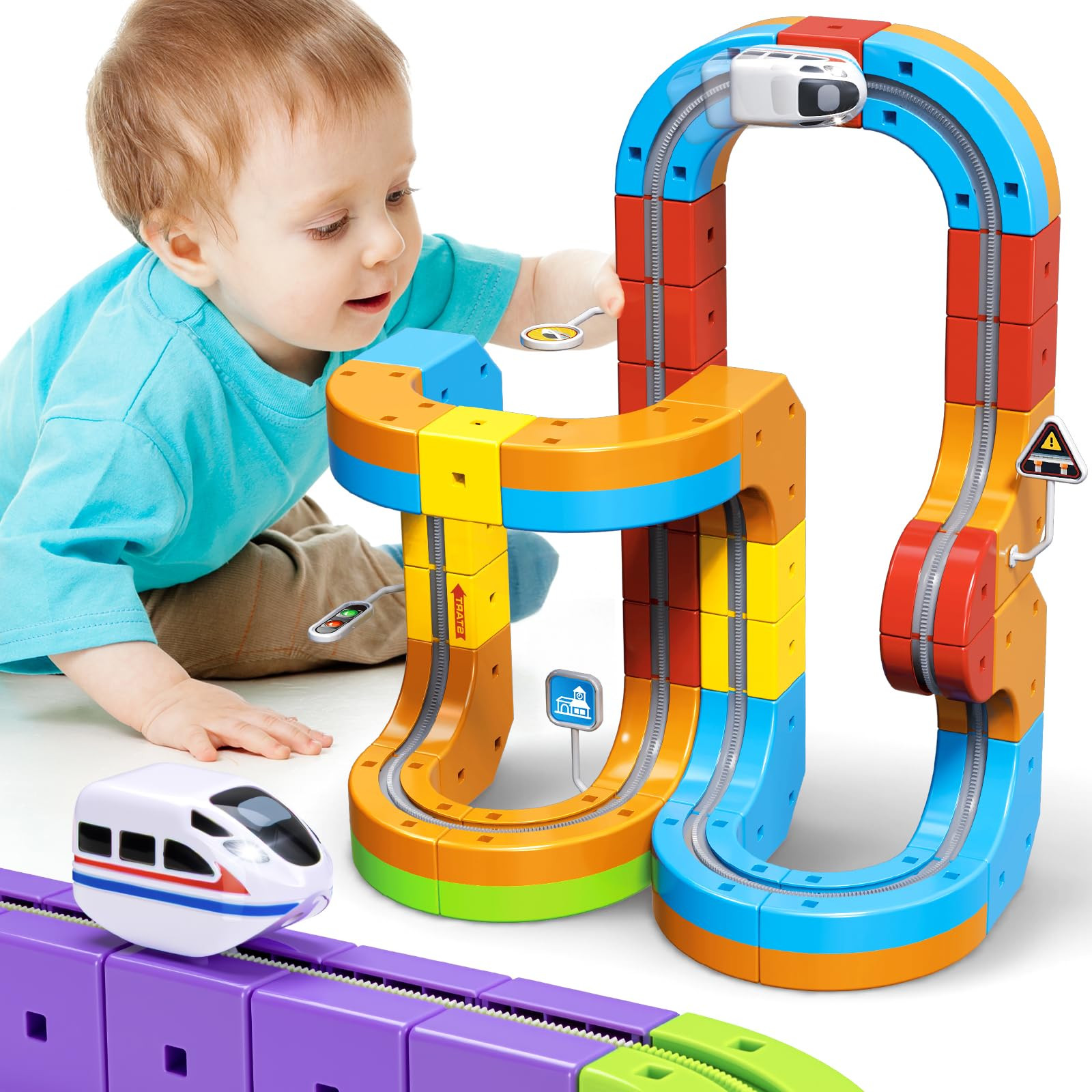 KlickRail Electric Train Set Flexible Race Track for Kids 4 6 7 8, 48 Pcs Car Track for Toddlers ... | Amazon (US)