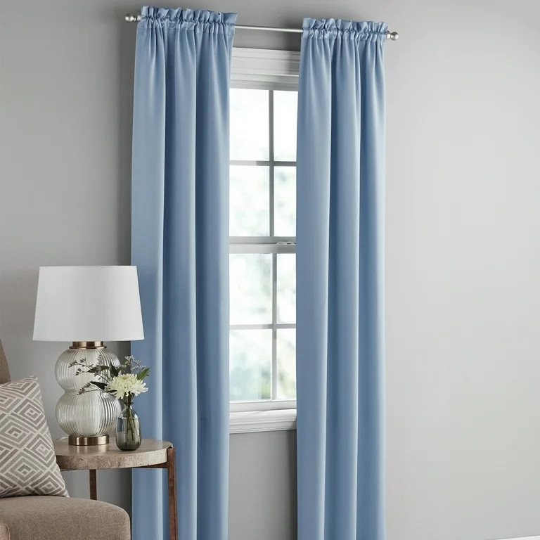 Mainstays Solid Blackout Curtain Panel Pair, Set of 2, Blue Quartz, 30\u201dW x 84\u201dL | Walmart (US)