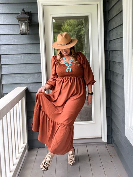 A Stunning warm rust maxi dress. 
This will transition beautifully into Fall with tall boots and a fabulous denim or leather jacket.

would be fabulous for a concert or festival but equally perfect for a fun festive occasion.. I loved styling it with fun boho accessories to elevate the entire look. 

#LTKSeasonal #LTKtravel #LTKunder50
