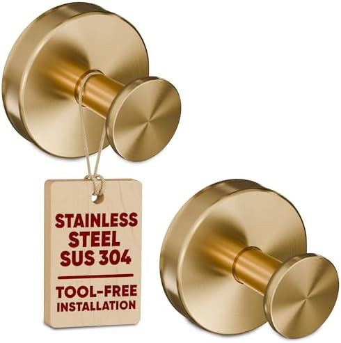 Gold Suction Cup Hooks for Shower or Kitchen, Holds 11 Lbs (2 Pack) | Gold Shower Hooks Set of 2;... | Amazon (US)