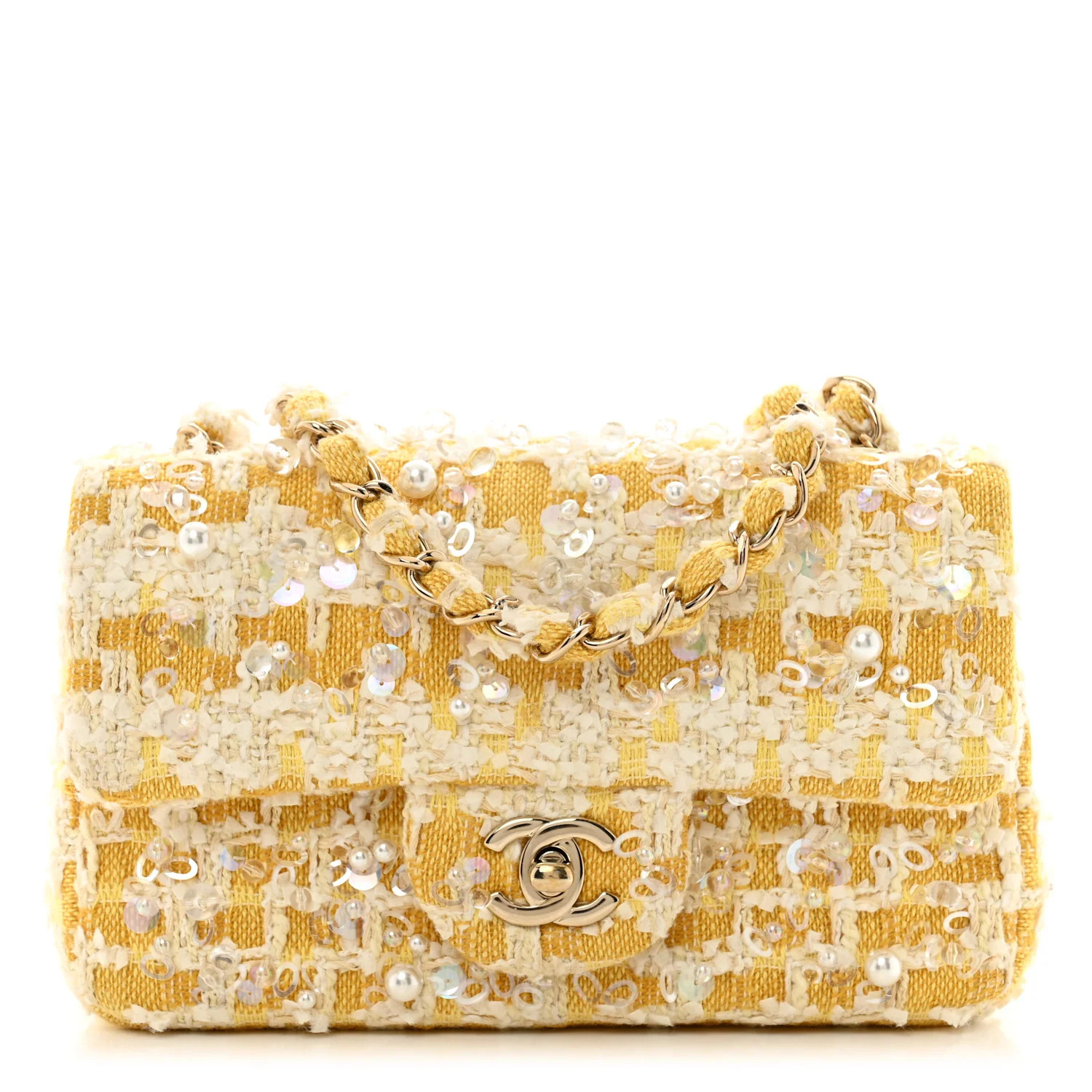 Chanel: All/Bags/CHANEL Tweed Beaded Mini Rectangular Flap Yellow White | FASHIONPHILE (US)