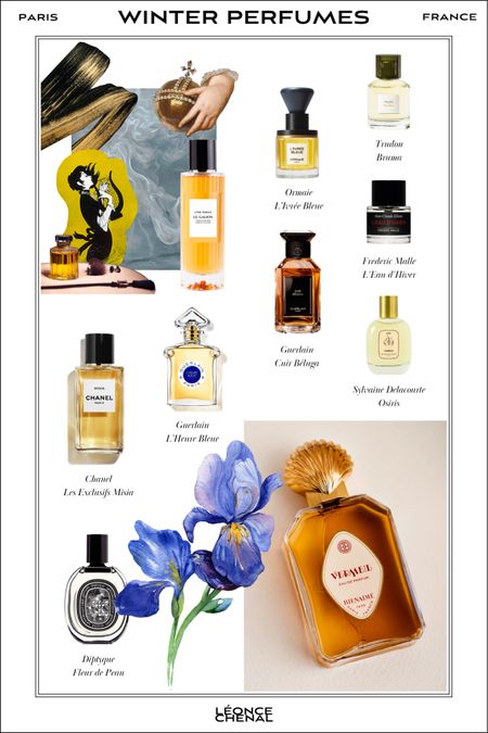 The 10 best French winter perfumes for women ❄️

1. Le Galion L’Âme Perdue
2. Ormaie L’Ivrée Bleue
3. Trudon Bruma
4. Guerlain Cuir Béluga
5. Frederic Malle L’Eau d’Hiver
6. Sylvaine Delacourte Osiris
7. Misia Chanel
8. Guerlain L’Heure Bleue
9. Diptyque Fleur de Peau
10. Bienaimé Vermeil

#LTKSeasonal #LTKbeauty