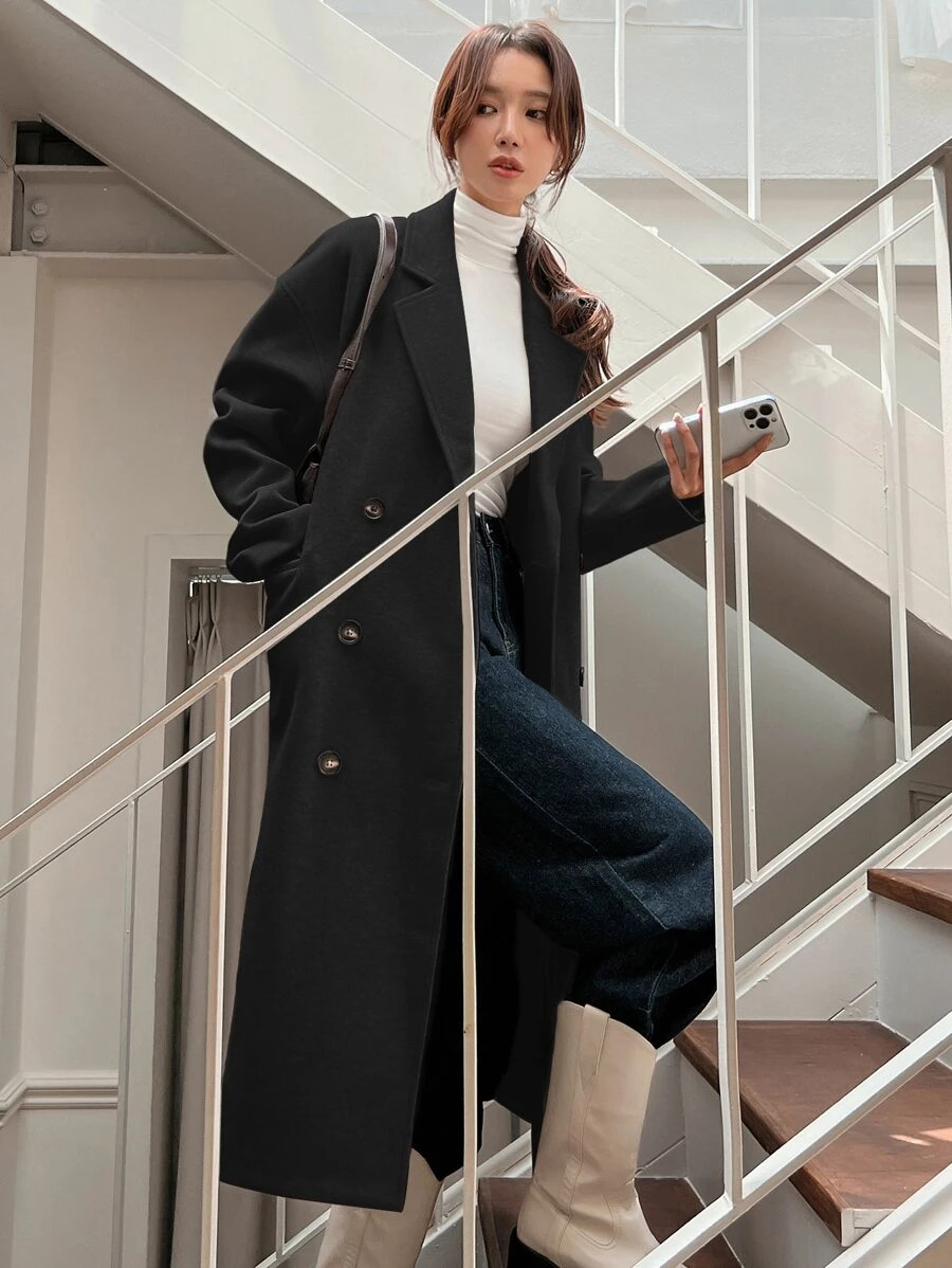 DAZY Drop Shoulder Double Breasted Overcoat Women Jacket,Fall Women Clothes | SHEIN