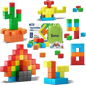 48PCS Magnetic Blocks for Toddlers Toys Age 2-4, Large Magnetic Cube Toys for Sensory STEM Educat... | Amazon (US)
