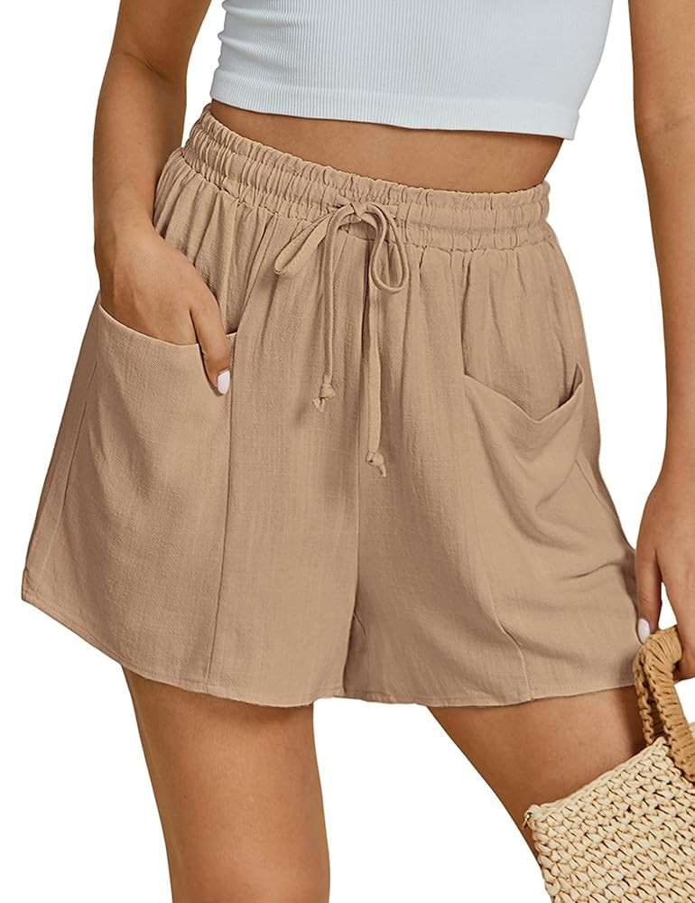 luvamia Linen Shorts for Women Trendy High Waisted Casual Summer Pull On Drawstring Beach Loost F... | Amazon (US)