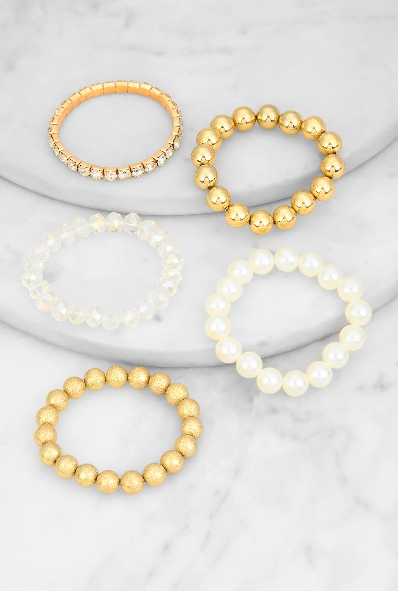 Faux Pearl Beaded Stretch Bracelets Set of 5 | Rainbow Shops