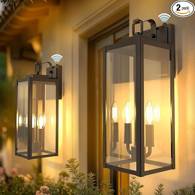 DORESshop 20" Dusk to Dawn Outdoor Wall Lights, 2-Light Black Outdoor Wall Sconce Lantern with Cl... | Amazon (US)