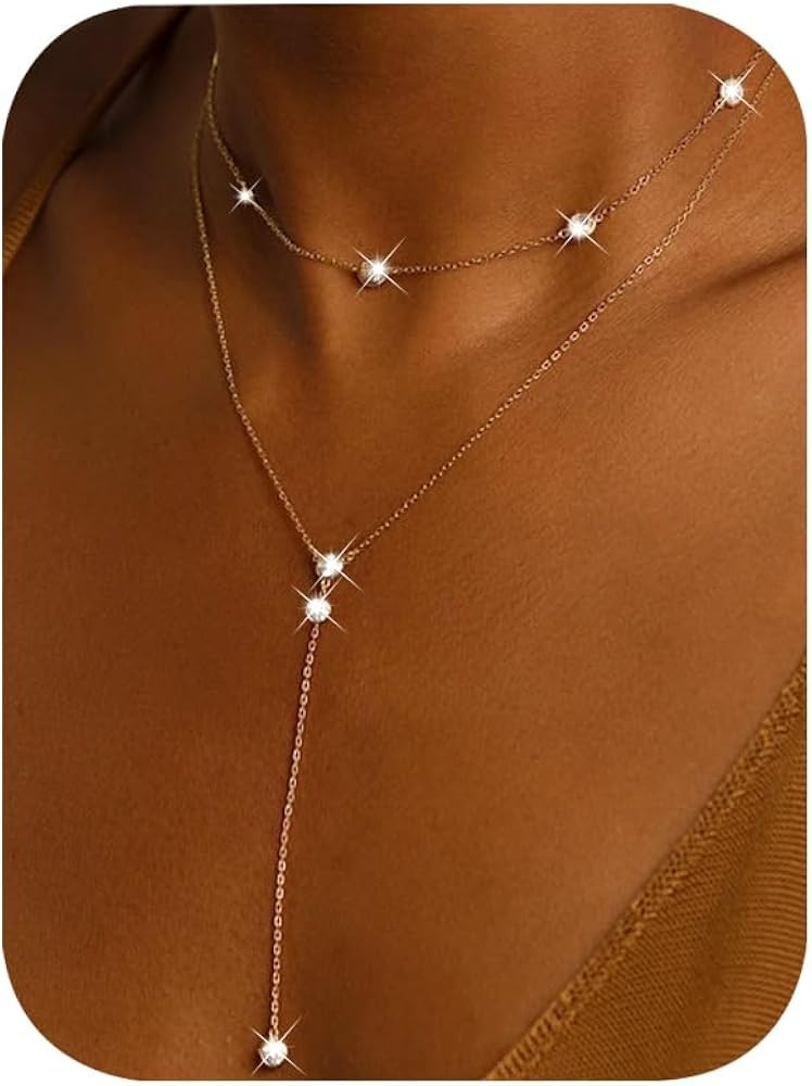 iF YOU Lariat Gold Long Necklaces for Women Trendy, Dainty 14K Gold Plated Drop Chain Necklace, L... | Amazon (US)