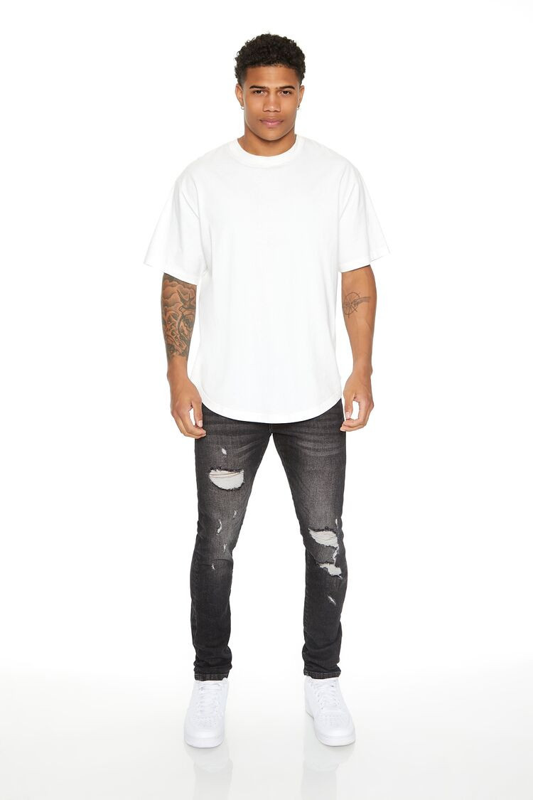 Men Distressed Mid-Rise Skinny Jeans in Washed Black, 31 | Forever 21