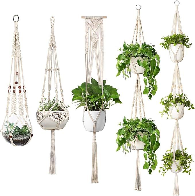 Mkono Macrame Plant Hangers, 5 Pack Different Tiers Indoor Hanging Planters Set Flower Pots Holde... | Amazon (US)