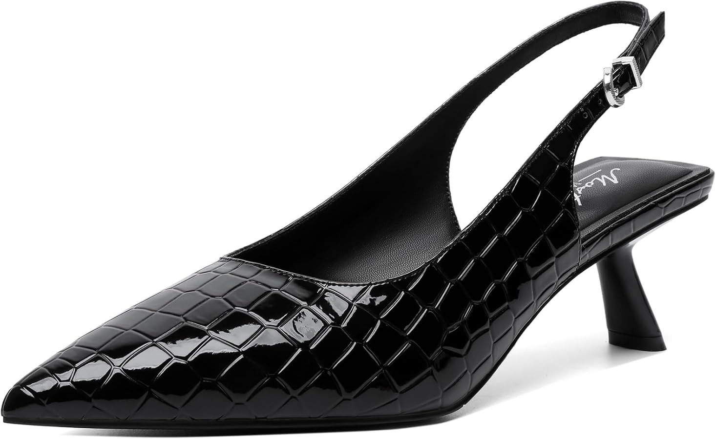 Mostrin Kitten Heels for Women Pointed Toe Pumps Patent Leather Low Heel Slingback Heels with Buc... | Amazon (US)