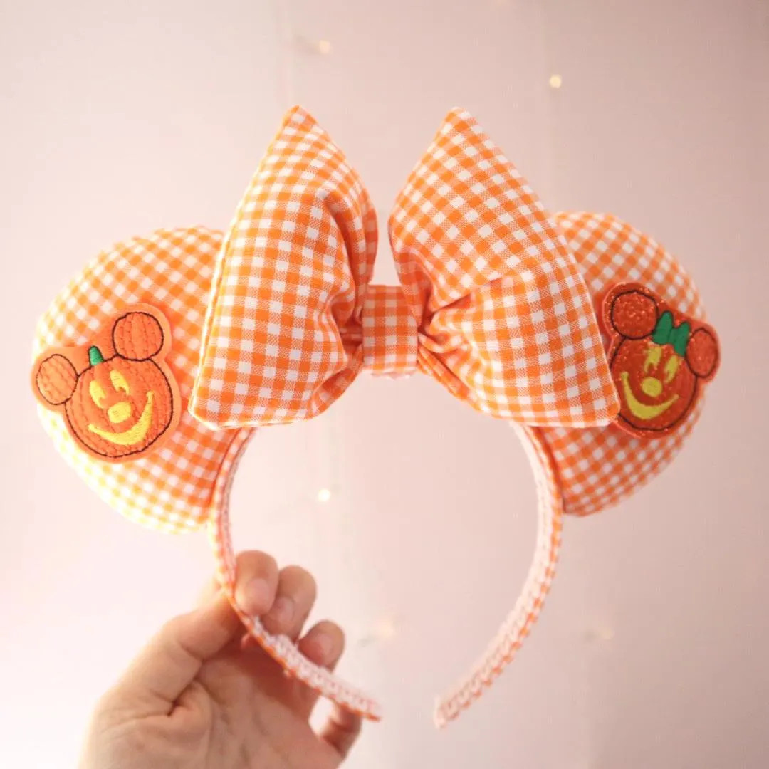 Orange Gingham Halloween Mouse Ears - Etsy | Etsy (US)