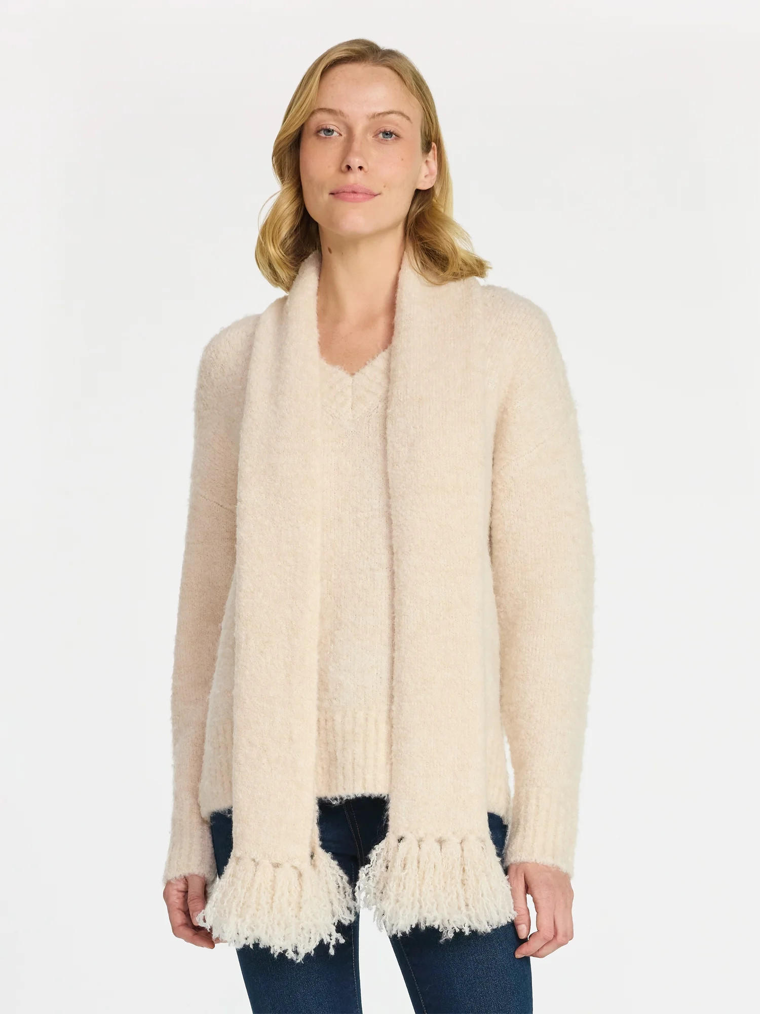 99 Jane Street Women's and Women's Plus Boucle Sweater and Scarf Set, Midweight, 2-Piece, Sizes X... | Walmart (US)