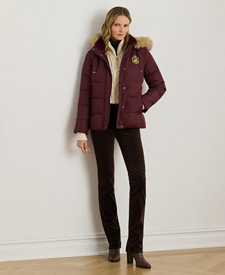 Women's Faux-Fur-Trim Collared Puffer Coat | Macy's