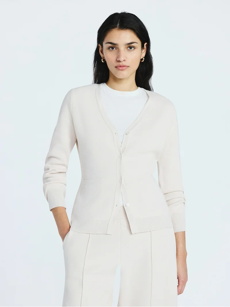 Scoop Women’s V Neck Cardigan Sweater with Long Sleeves, Lightweight, Sizes XS-XXL | Walmart (US)