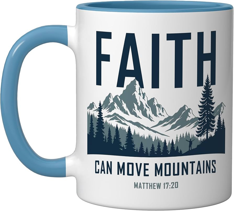 Faith Can Move Mountains – Matthew 17:20 Nature Inspiration Ceramic Mug, Blue/White | Amazon (US)