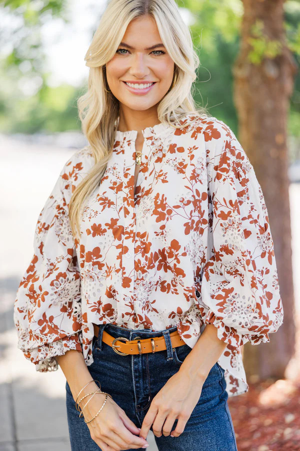 Take Your Turn Rust Orange Textured Blouse | The Mint Julep Boutique