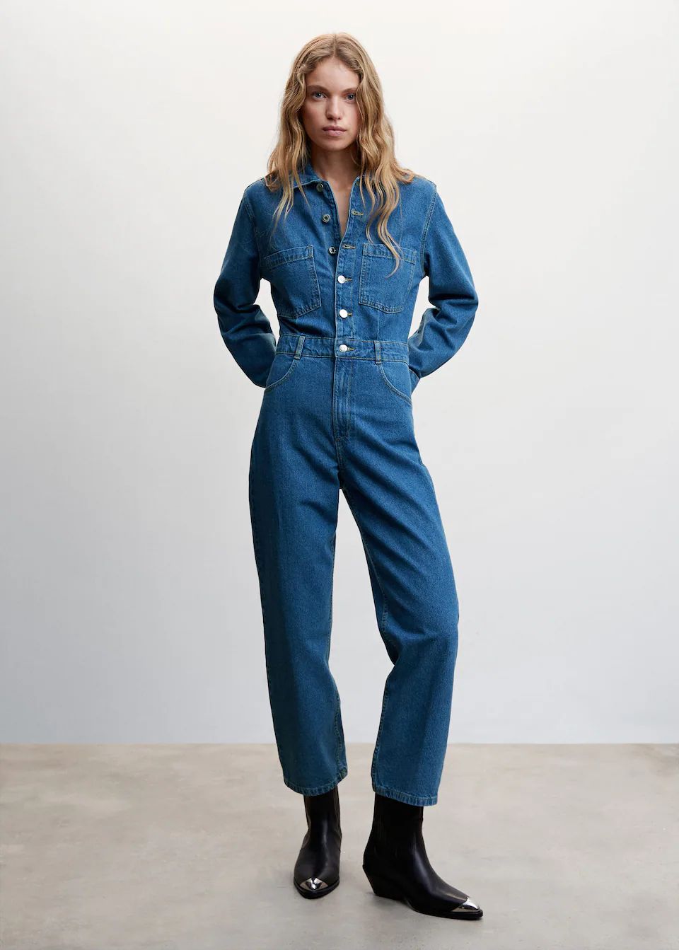 Long denim jumpsuit -  Women | Mango United Kingdom | MANGO (UK)