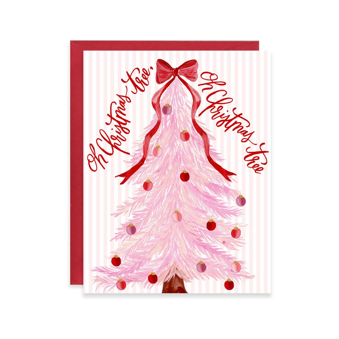 Holiday Greeting Cards Oh Christmas Tree Retro Pink Tree Illustration Single A-2 Card - Etsy | Etsy (US)