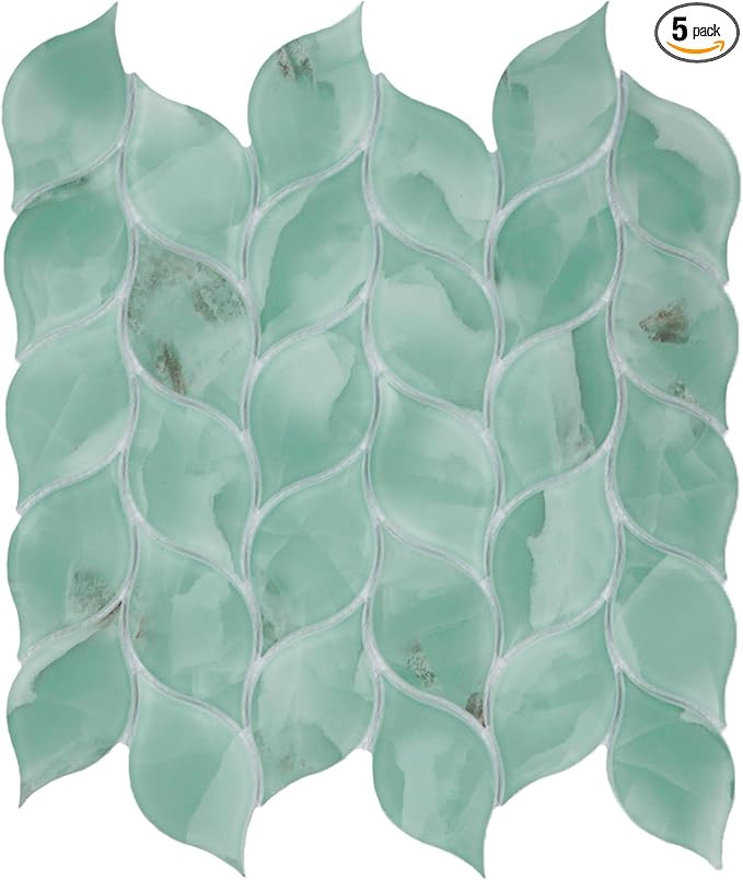 5 Sheets Sea Green Leaf Tile Mosaic for Garage, Bathroom, and Shower Walls, Kitchen Backsplashes,... | Amazon (US)