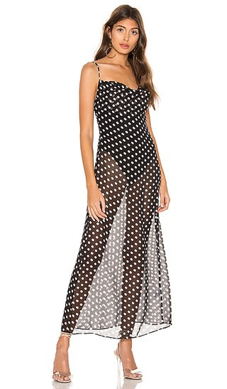 superdown Dina Draped Maxi Dress in Black Polka Dot | REVOLVE | Revolve Clothing (Global)
