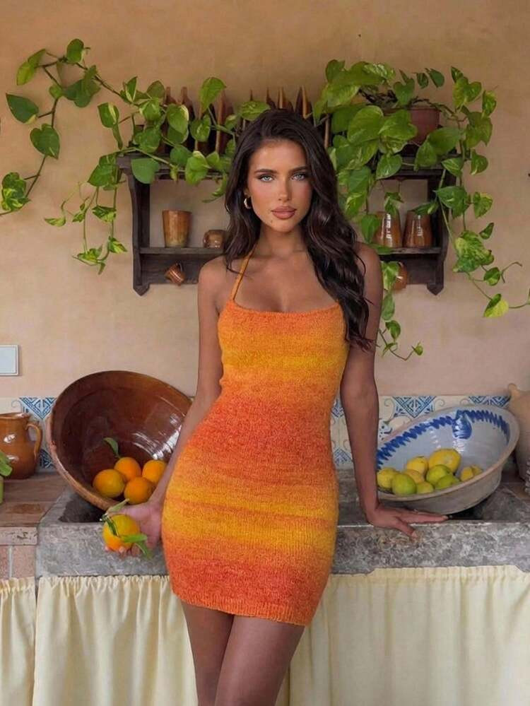 Aloruh Women's Ombre Spaghetti Strap Bodycon Backless Sleeveless Sweater Dress Summer Outfits Clothes For Women Holiday Vacation Beach | SHEIN