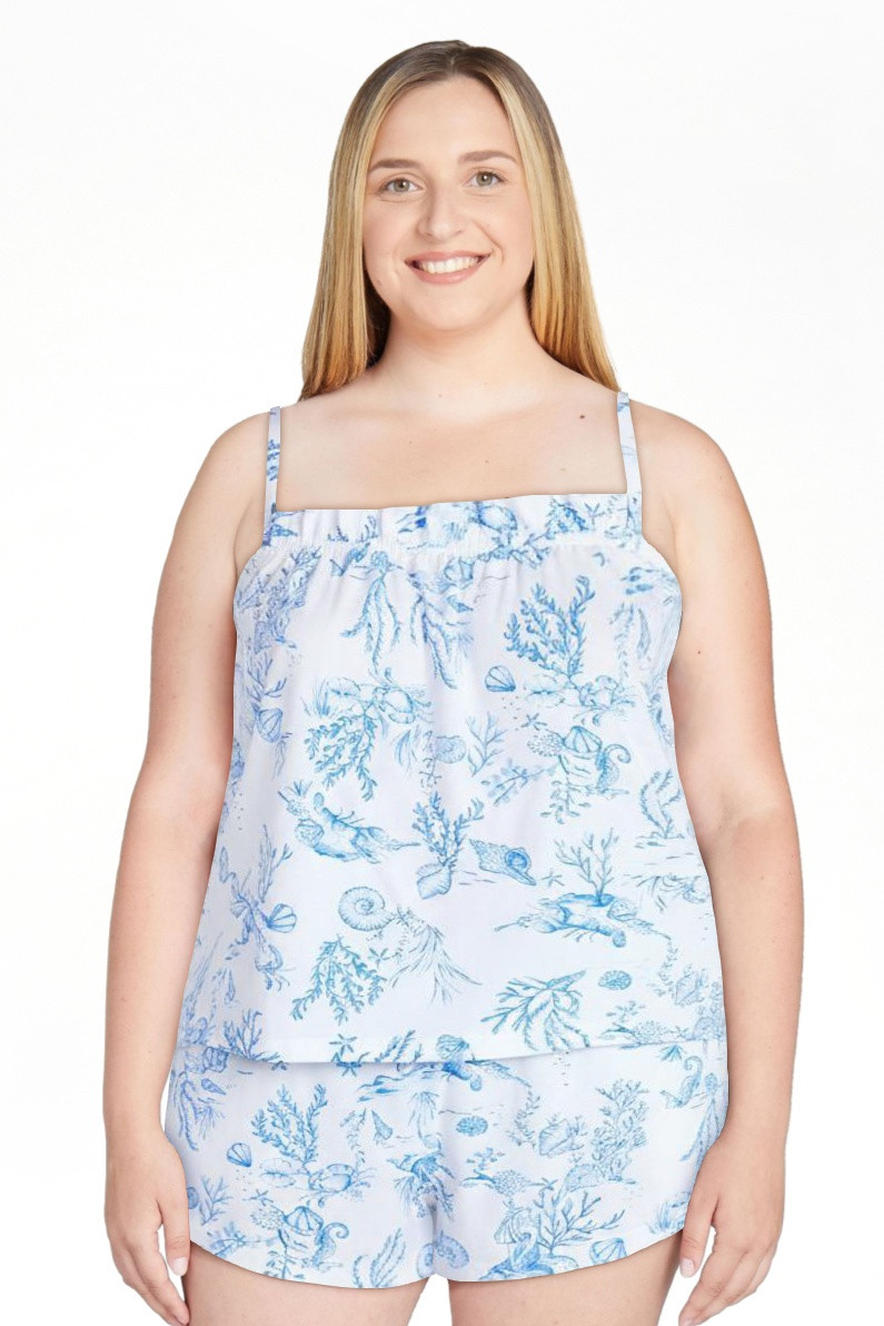 Joyspun Women's Cotton Ruffled Tank Top and Shorts Pajama Set, 2-Piece, Sizes XS-3X | Walmart (US)