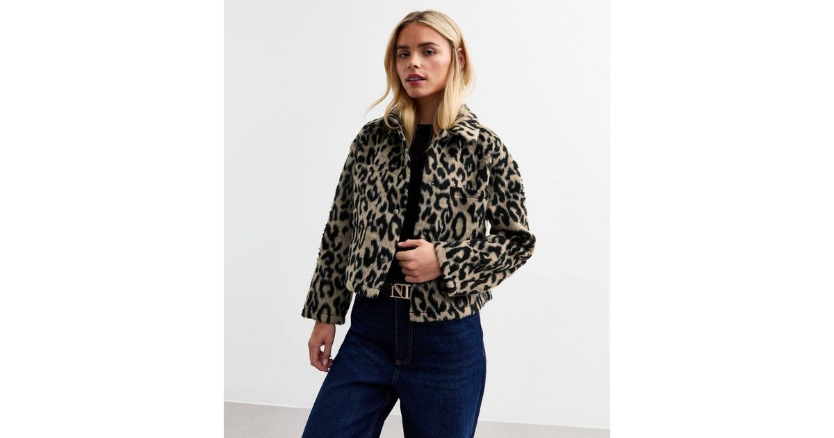 Petite Brown Leopard Print Cropped Shacket | New Look | New Look (UK)
