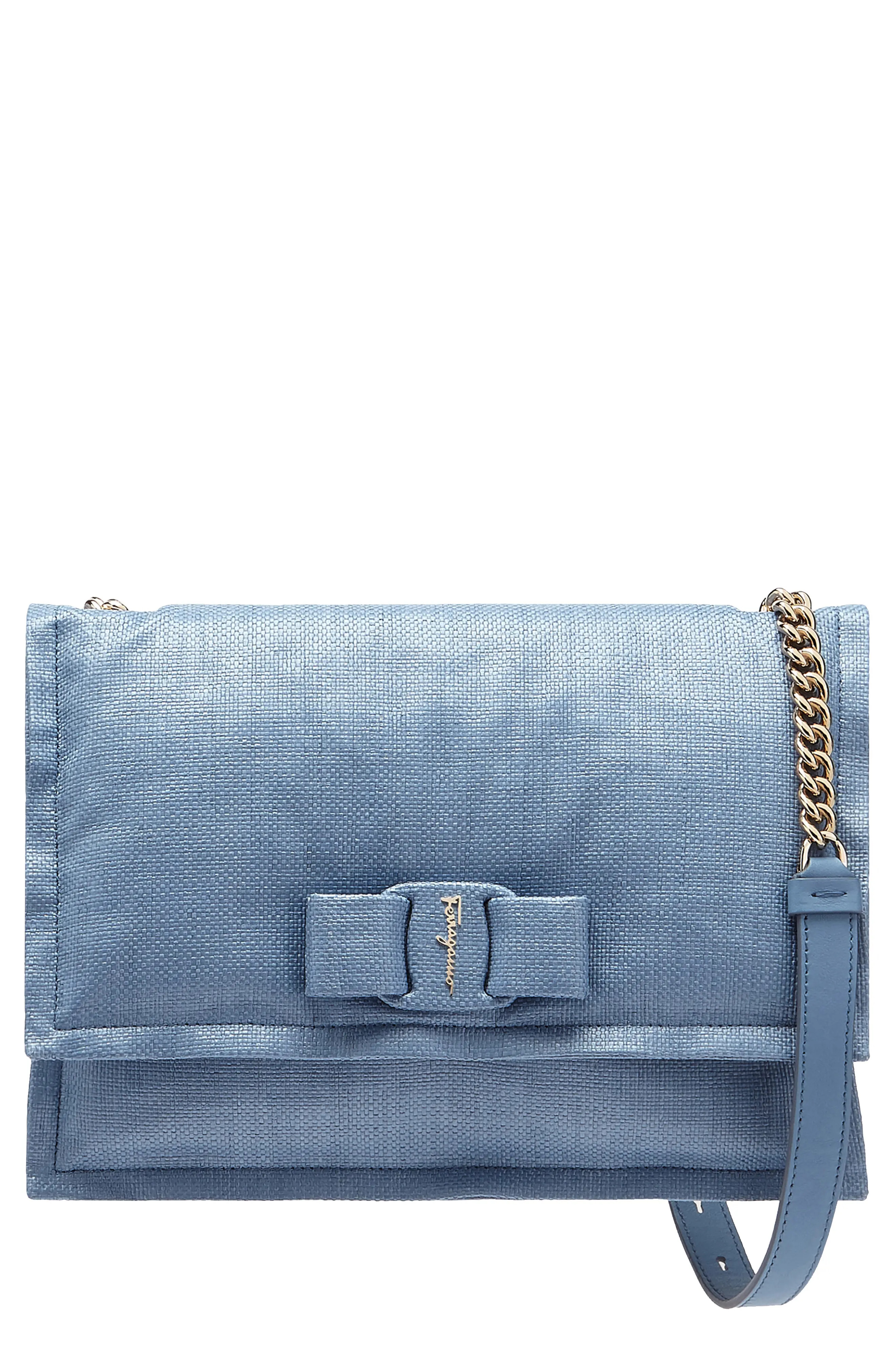 Salvatore Ferragamo Viva Puffy Raffia Shoulder Bag in Chambray Fasciatura at Nordstrom | Nordstrom