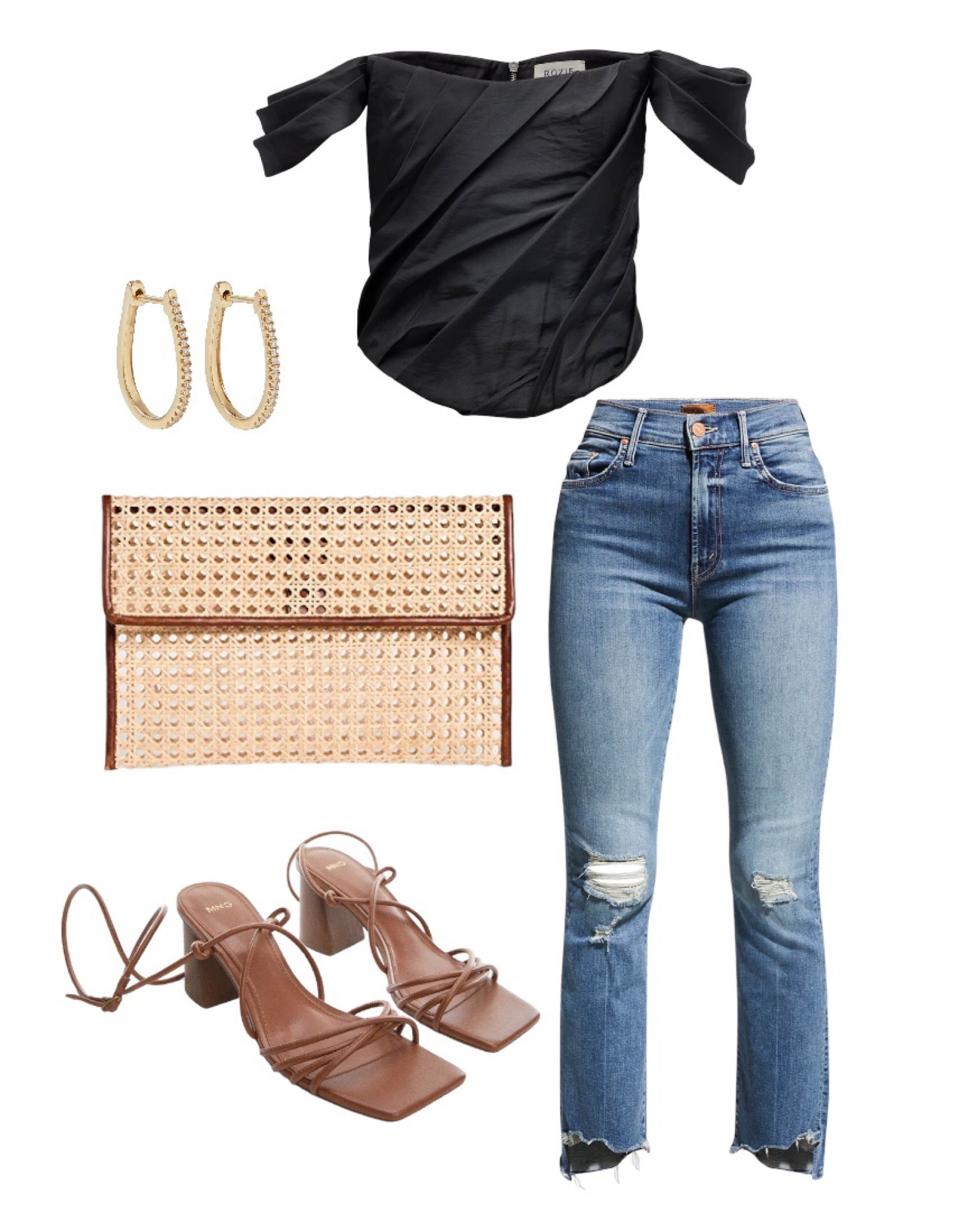 happy hour outfit inspo 🤎🖤


dinner outfit, date night, travel, clutch, neutral sandals, gold huggies, black off the shoulder top, cute top and jeans, woven rattan clutch, criss-cross straps sandals, pleated off-shoulder corset, summer outfit, memorial day
#whattowear  

#LTKtravel #LTKworkwear #LTKstyletip