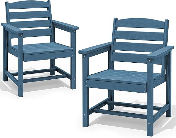 SERWALL Patio Dining Chair Set of 2,All Weather HDPE Outdoor Dining Chair, Blue | Amazon (US)