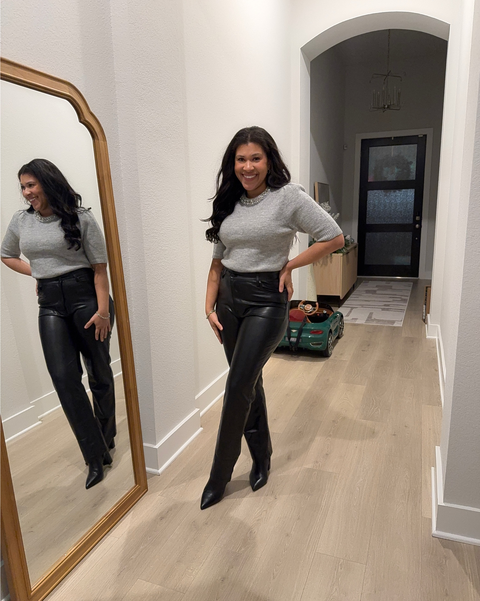 New Year’s Eve look. Absolutely love these leather pants  

#LTKdayinmylife #LTKSaleAlert #LTKFindsUnder100