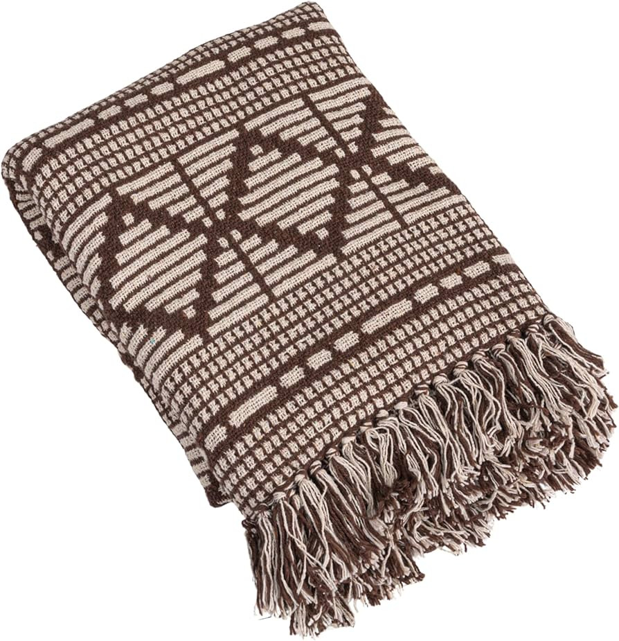Bloomingville Soft Recycled Cotton Blend Throw with Diamond Pattern, Brown and Beige | Amazon (US)