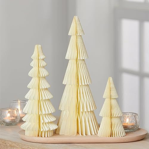 Honeycomb tree set of 3 gold, 6 1/2" - 13" tall, gold glitter ivory Christmas mantle decor, nosta... | Amazon (US)