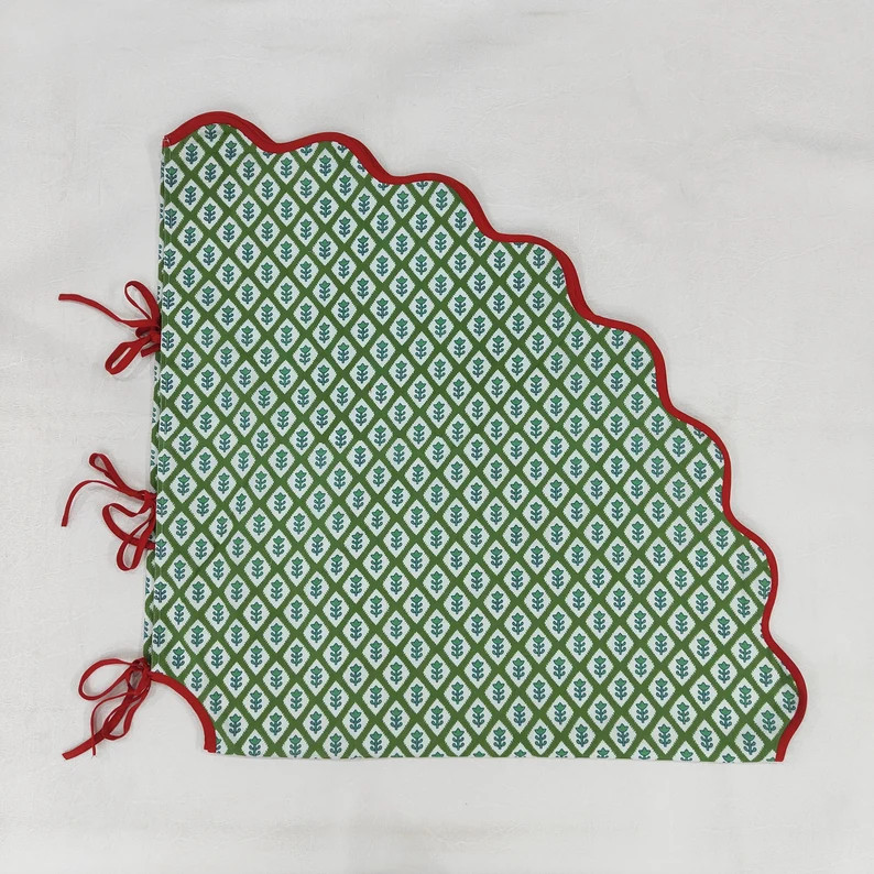 Christmas Scalloped Piping Green TREE Skirt, Printed Blue Tree Skirt, Striped Tartan Tree Skirt, ... | Etsy (US)