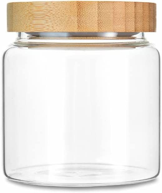 MOLADRI 480ML/16Oz Clear Cute Glass Storage Canister Holder with Airtight Bamboo Lid, Modern Deco... | Amazon (US)