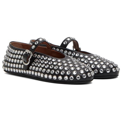 VOLEECE Crystal Rhinestone Ballet Flats Shoes for Women Buckle Strap Sparkly Mary Jane Flats Roun... | Amazon (US)