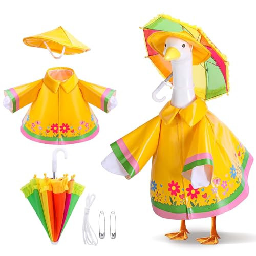 DECOHS 3 Pcs/Set Raincoat Porch Goose Outfits, Summer Lawn Goose Statue Raincoat Costume, Yard Goose Clothes Raincoats Umbrella Hat Outfit for 23" Statue Patio Garden Decoration (Yellow) | Amazon (US)