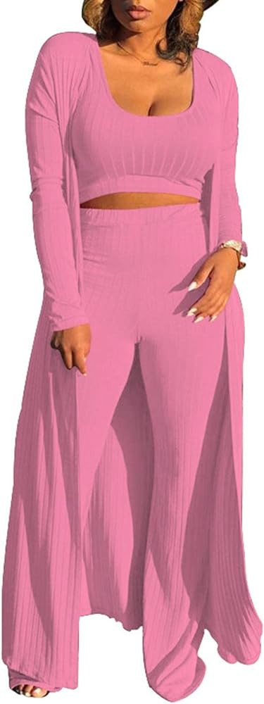 HANMAX Women's Tracksuit Winter Autumn Knitted Long-sleeved Blazer Coat Tank Long Pants Three Pie... | Amazon (US)