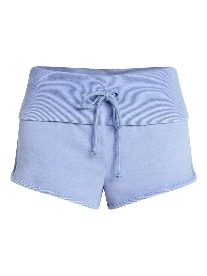 No Boundaries Jersey Ribbed Waistband Foldover Shorts, 1.5'' Inseam, Women's XXS-XXL | Walmart (US)