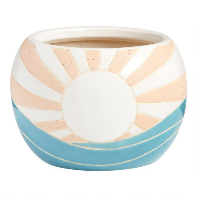 Blue And Pink Ceramic Rising Sun Planter | World Market