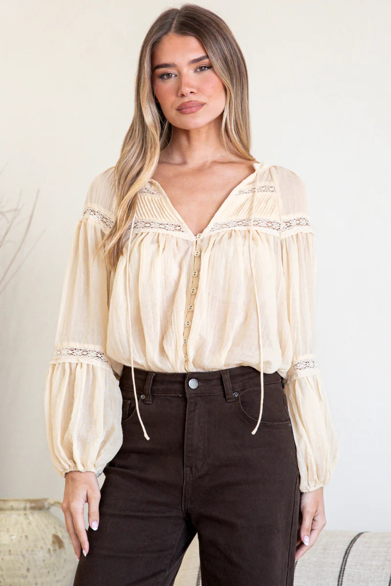 Vivianne Blouse with Balloon Sleeves in Cream | Salty Crush | Salty Crush