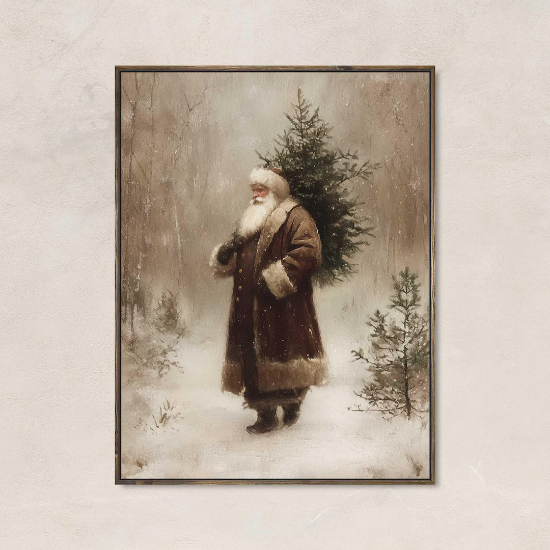 Vintage Christmas Canvas Framed Art - Old World Santa | Paper Print | Christmas Wall Art | Simply... | Etsy (US)