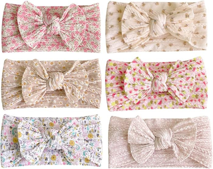 6PCS in a Pack of Kid-Friendly Soft Colorful Bow Hair Bands Little Girl Printed Nylon Hair Access... | Amazon (US)