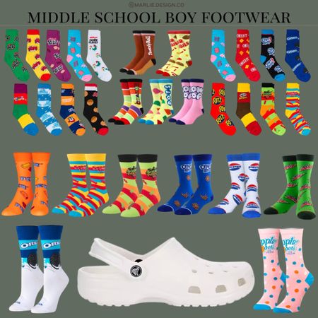 Middle School Boy Footwear | crazy socks / candy socks / soda socks / cookie socks / white crocs / tween footwear / teen footwear / stocking stuffer / socks 

#LTKfamily #LTKHoliday #LTKkids
