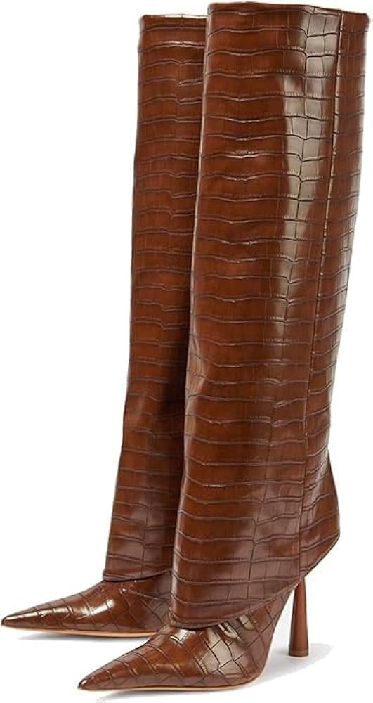 Vertundy Women's Fold Over Boots - Pointed Toe Stiletto Heel Slip On Knee High Boot Fashion Sexy ... | Amazon (US)