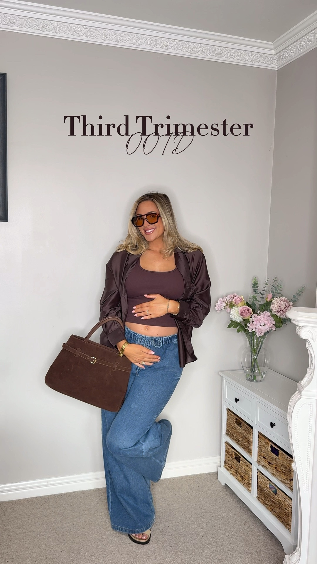 Brown shirt, brown top, wide leg jeans, drawstring jeans, suede, Zara, PLT, boohoo, asos, maternity, pregnancy outfit, dress the bump

#LTKmaternity #LTKuk #LTKautumn