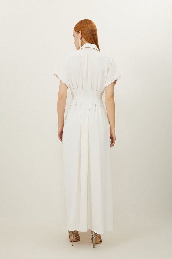 Soft Tailored Belted Darted Midi Shirt Dress | Karen Millen UK + IE + DE + NL