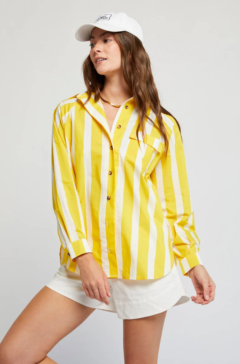 Women's Fishing Shirt in Yellow Cabana Stripe by Lady Captain | Lady Captain