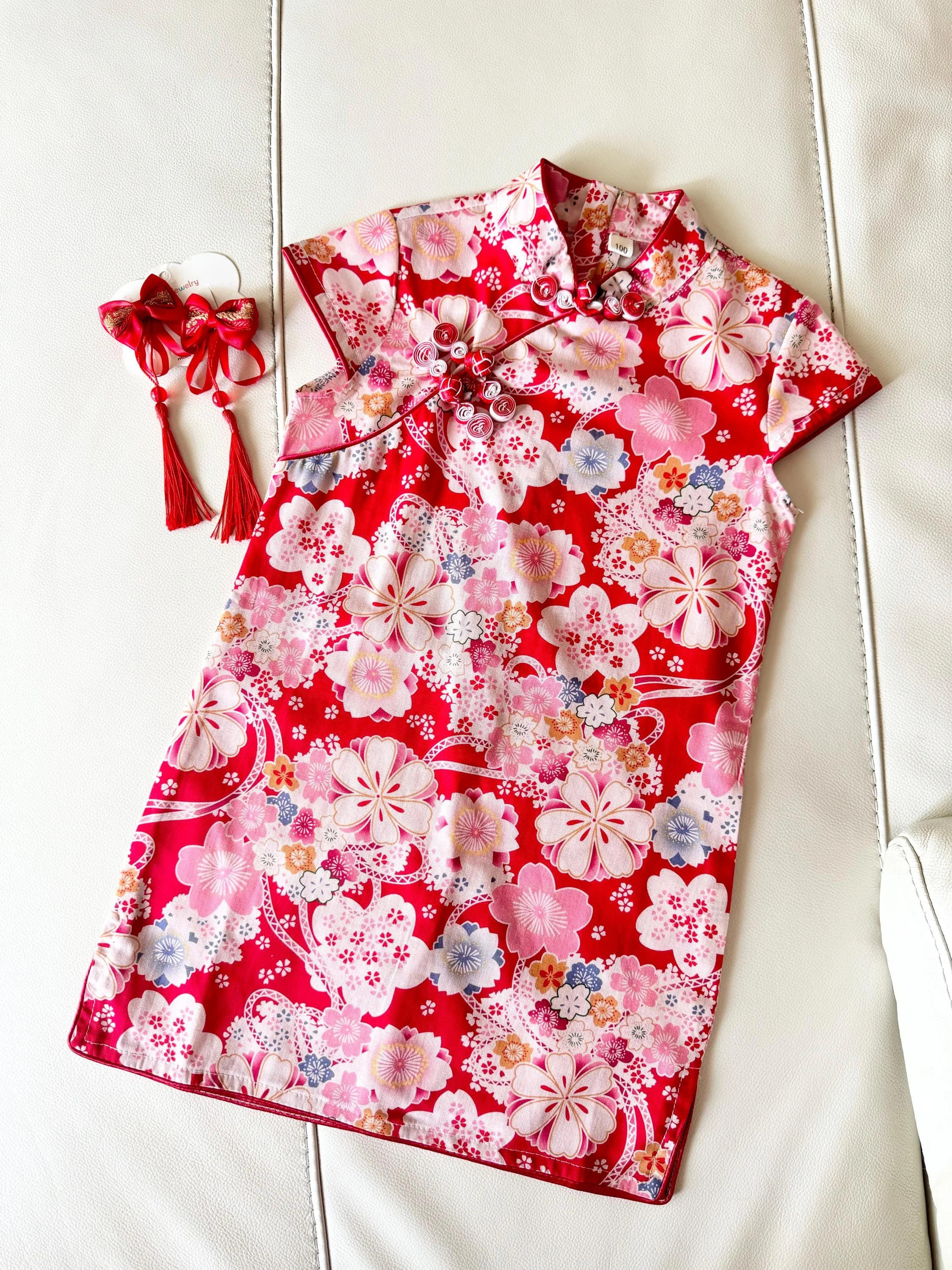 Girls Vintage Floral  Cheongsam, Cotton Dress, Lunar New Year Dress, Kids Qipao, New Year Gift, CNY Party Dress, Girl Personalized Gift | Etsy (Global)